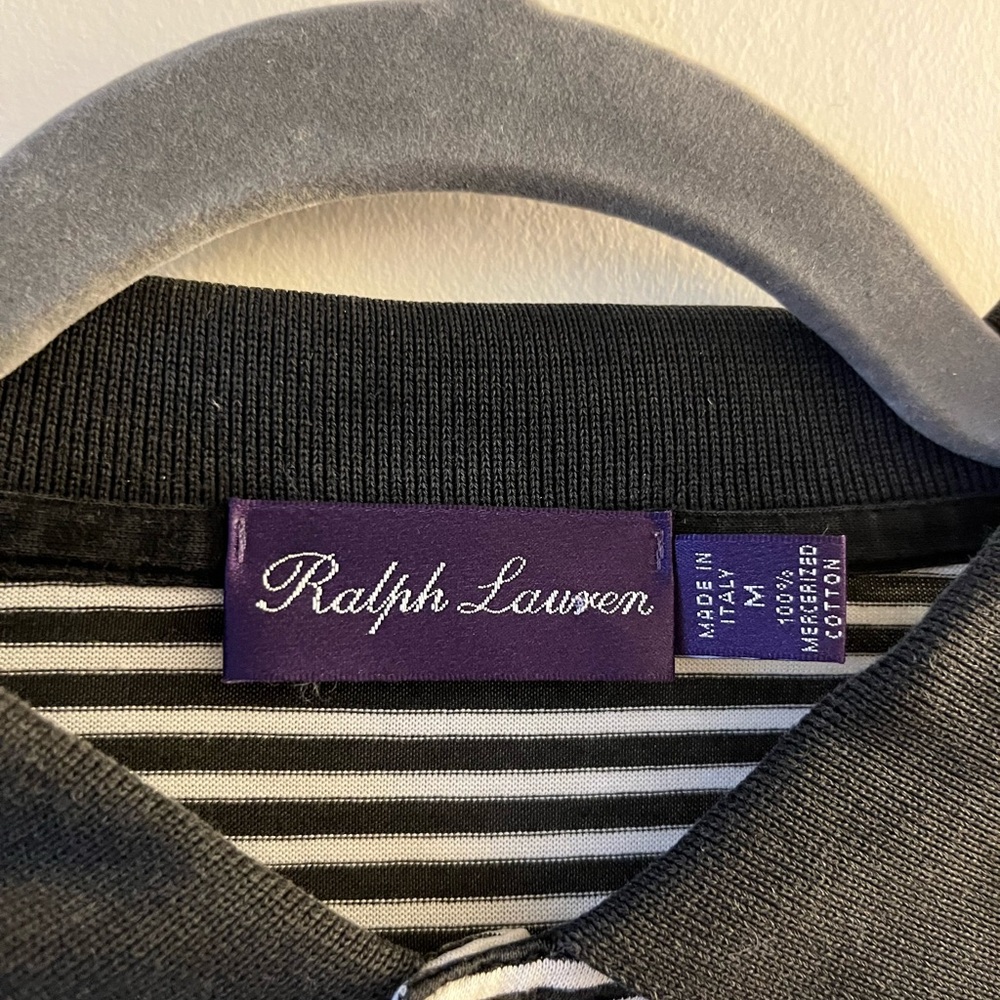 Ralph Lauren Purple Label Cotton Black and White Striped Polo Shirt - Picture 3 of 11